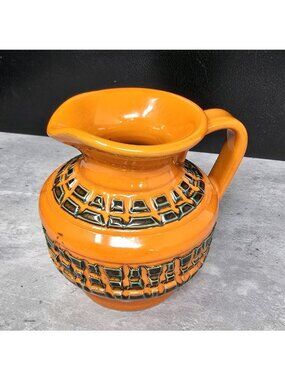 Bitossi Italy Italian Orange Pitcher Vase MCM POTTERY Colorful Statement